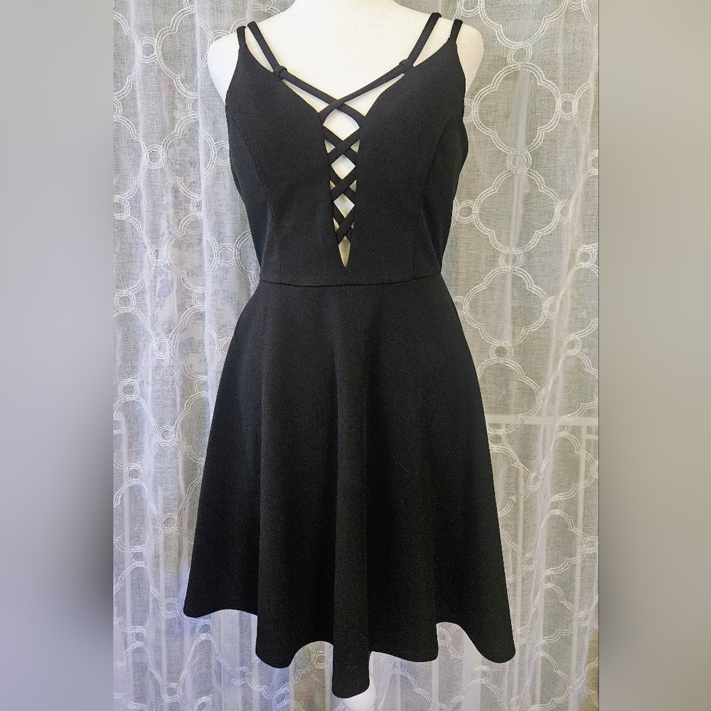 Speechless Black Crisscross Fit & Flare Sexy Strappy Dress - Size L